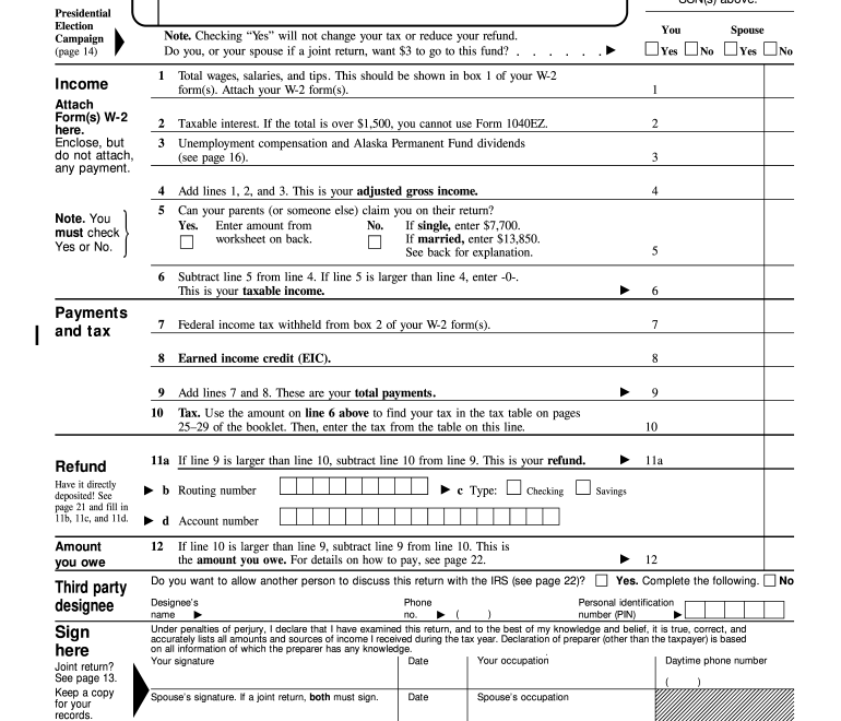 Printable 1040ez Form 2025 Uma Dawson
