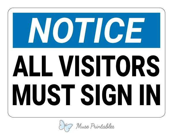 Printable All Visitors Must Sign In Notice Sign Worksheets Library