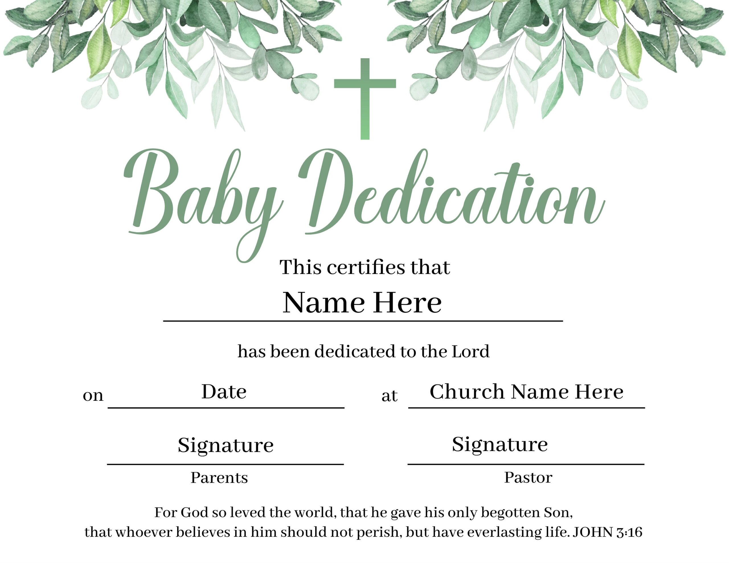 Printable Baby Dedication Certificate Editable Baby Christening 