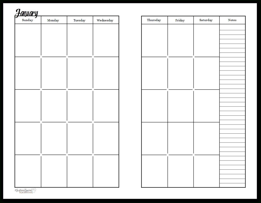 Double Sided Blank Calendar Pages Printable