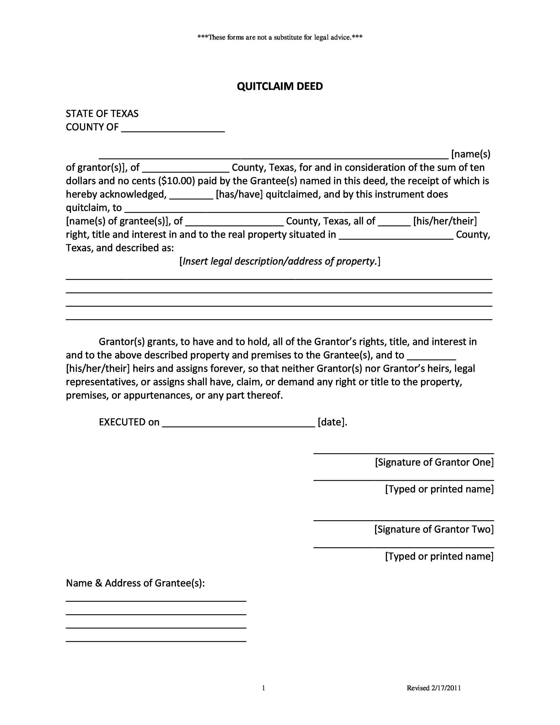 Printable Blank Property Deed Form Printable Forms Free Online