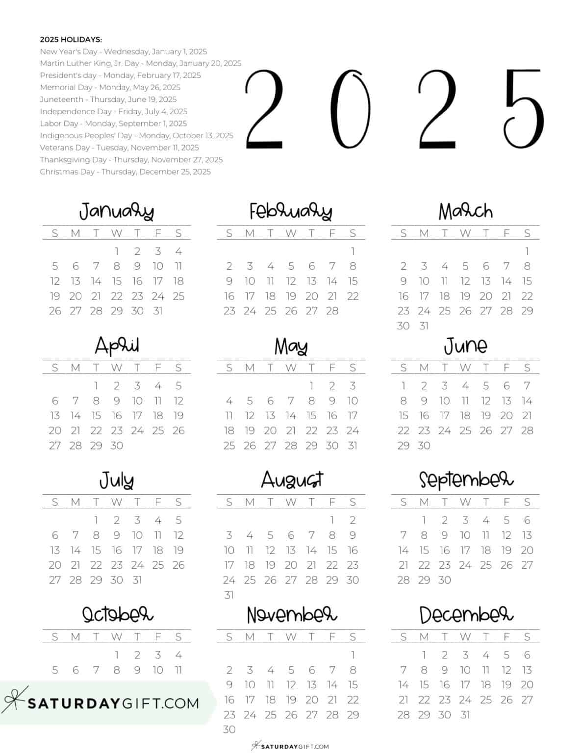 Printable Calendar At A Glance 2025 Archer Lovegrove
