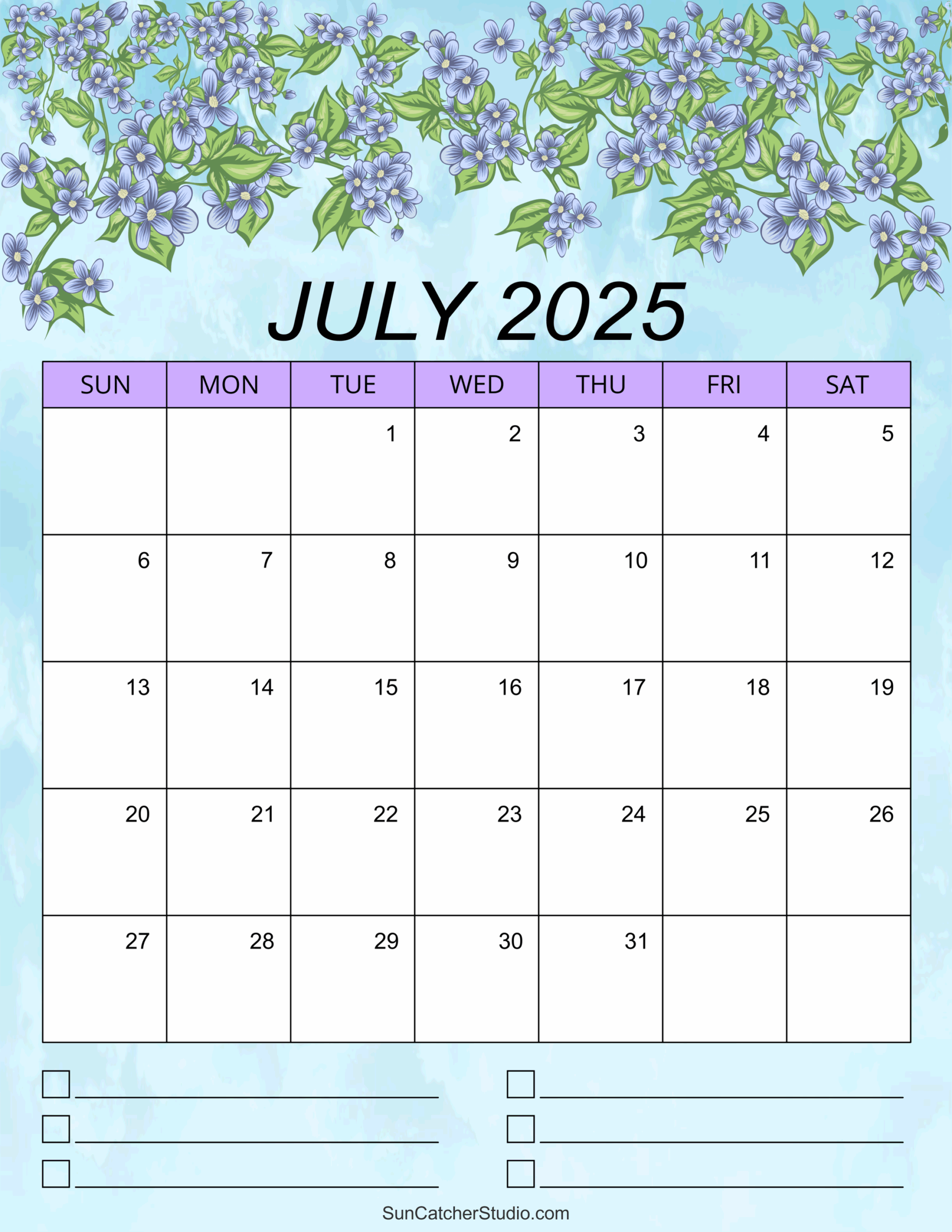 July 2025 Calendar Printable Portrait