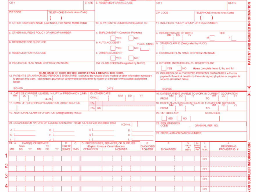 Printable Cms 1500 Form Download Printable Forms Free Online