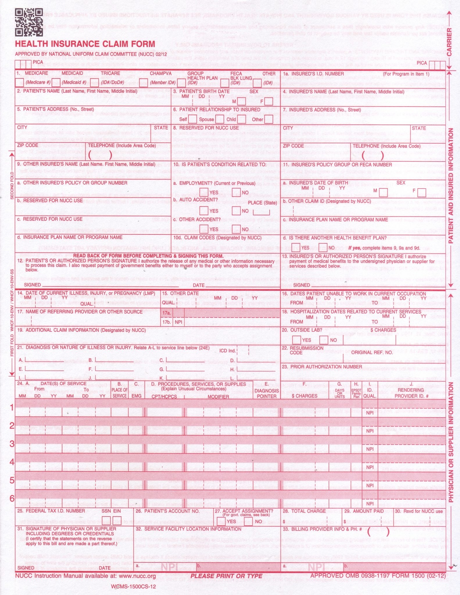 Printable Cms 1500 Form Sample