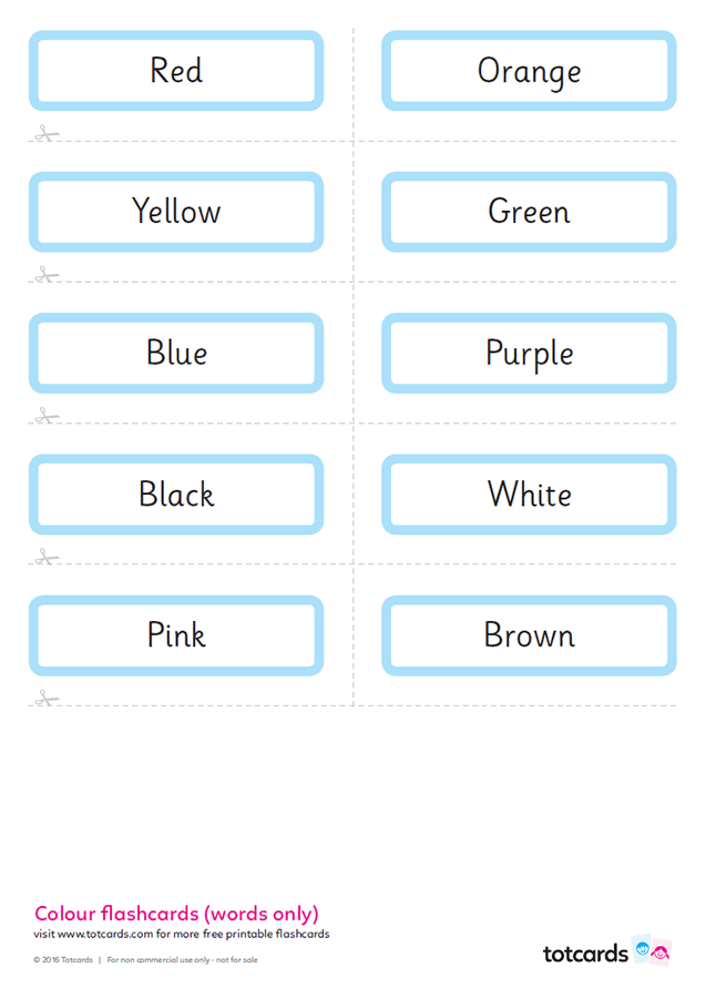 Printable Color Words Flash Cards