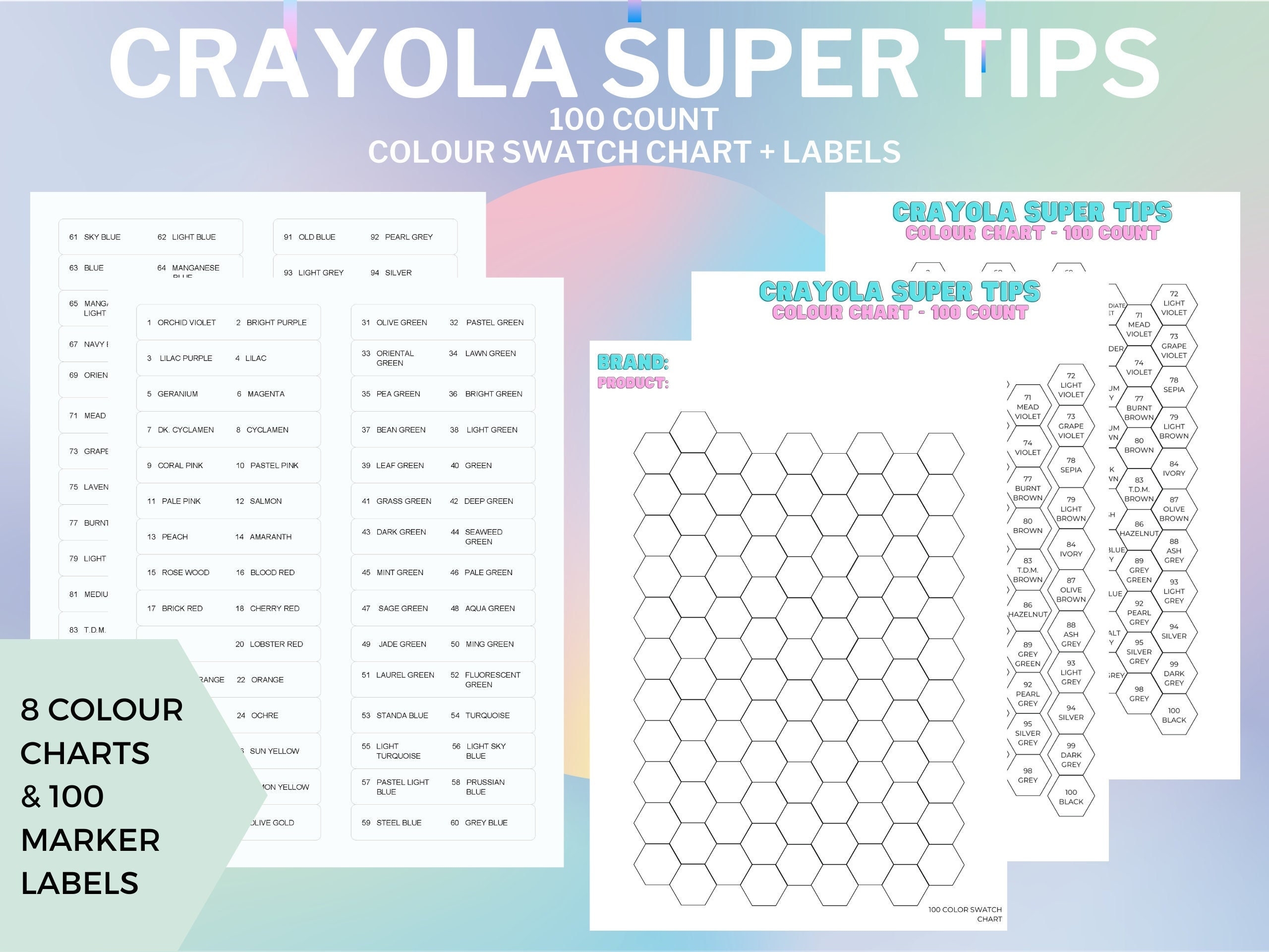 Printable Crayola Supertips Color Chart