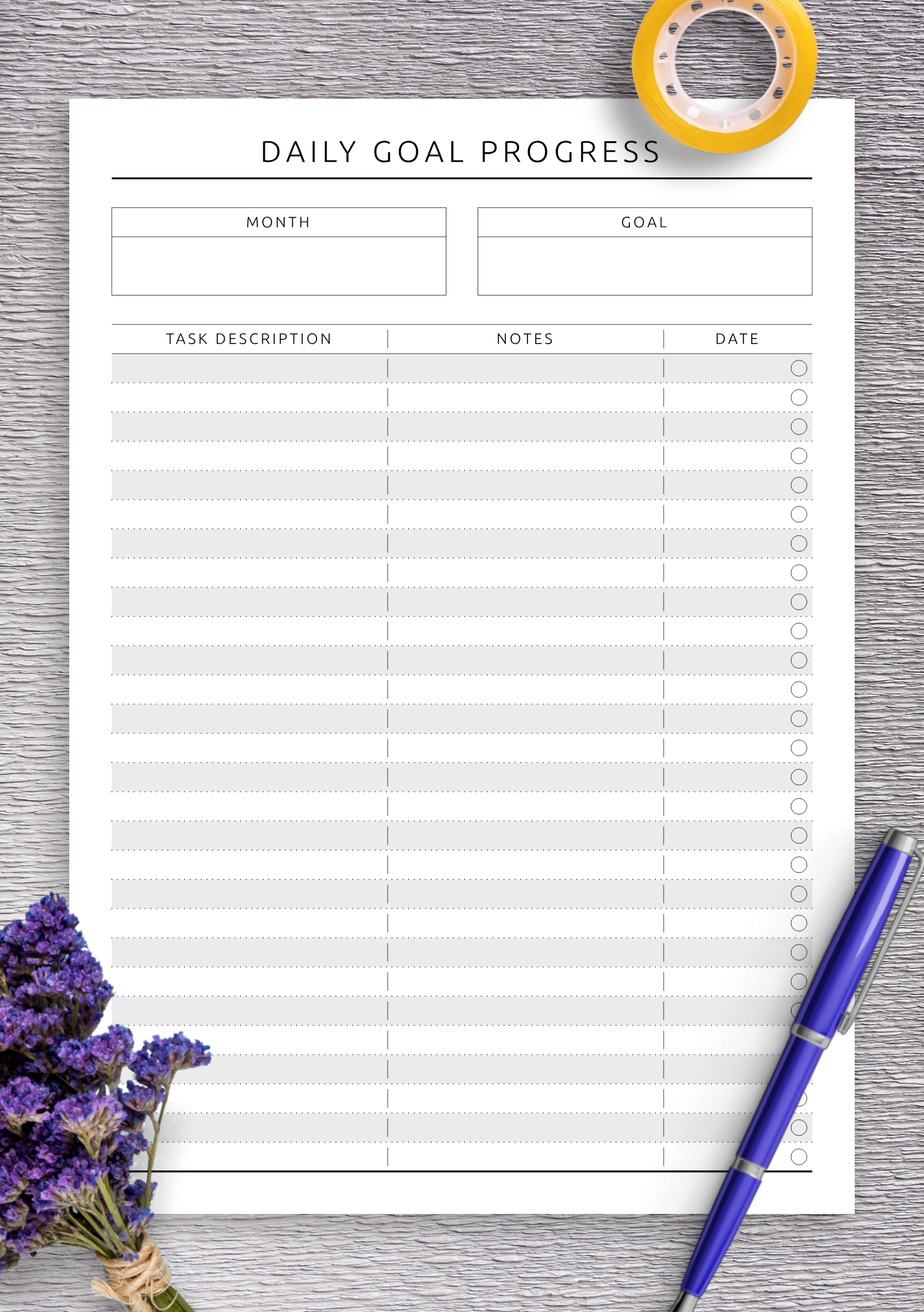 Printable Daily Goal Sheet