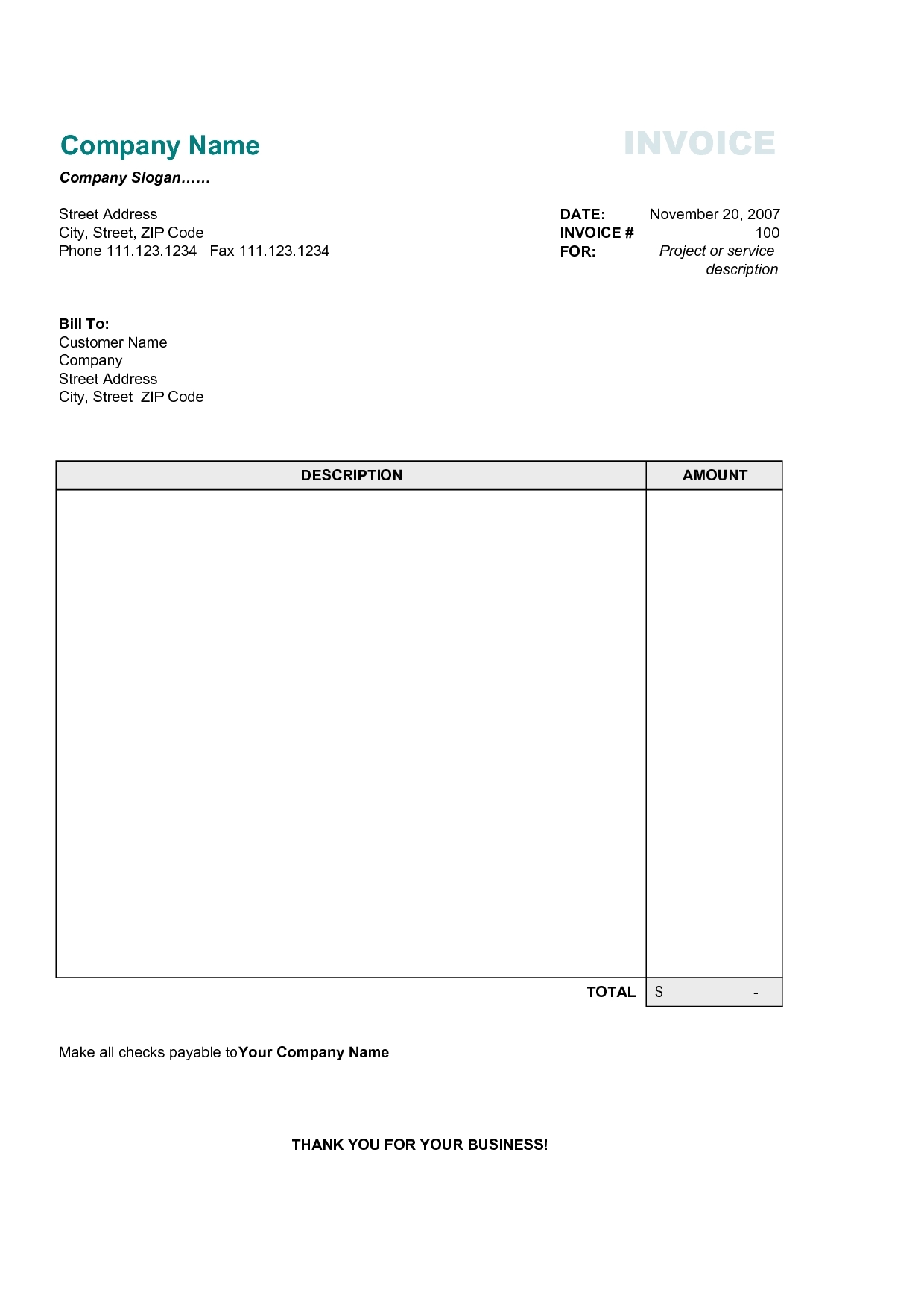 Printable Downloadable Simple Invoice Template Templates Printable