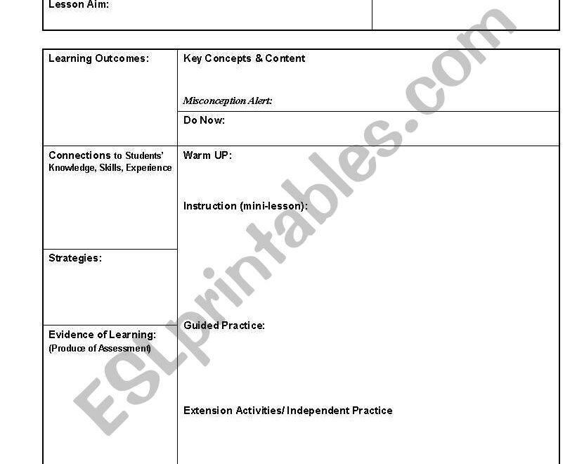 Printable Esl Lesson Plan Template Printable Templates Free
