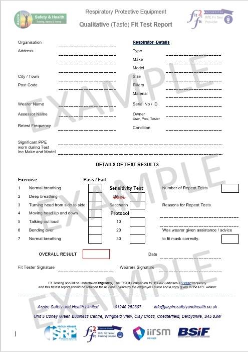 Printable Face Fit Test Certificate Template