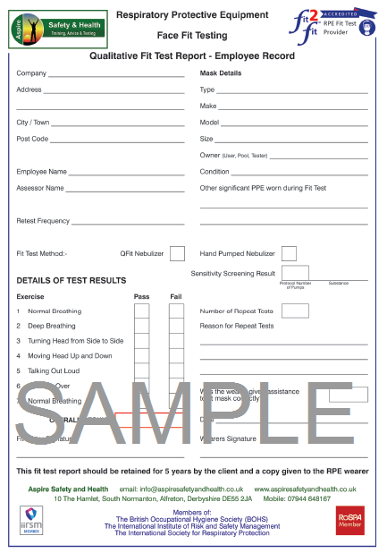 Printable Face Fit Test Certificate Template
