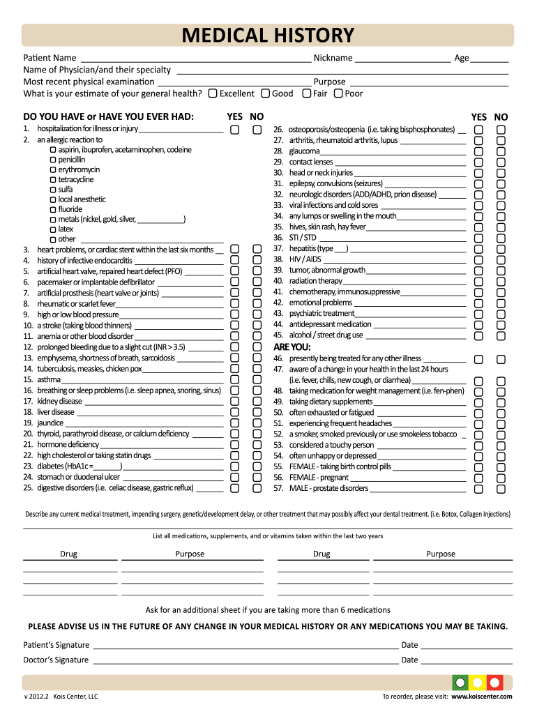 Printable Family Medical History Form Template