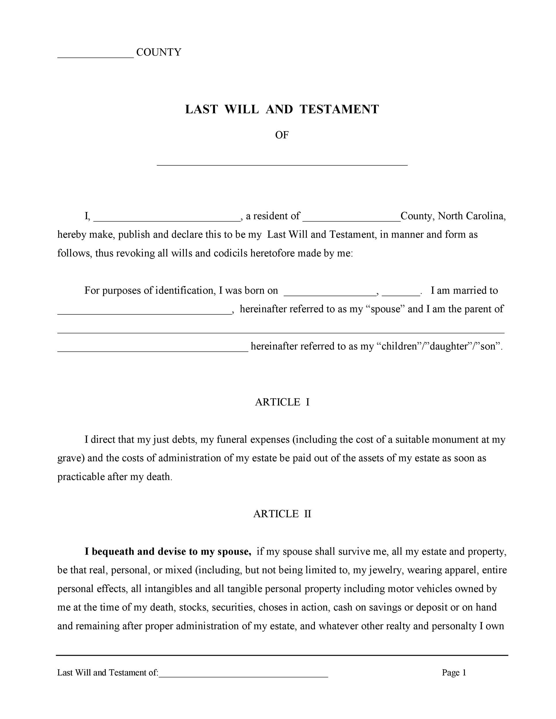 Free Printable Simple Will Forms