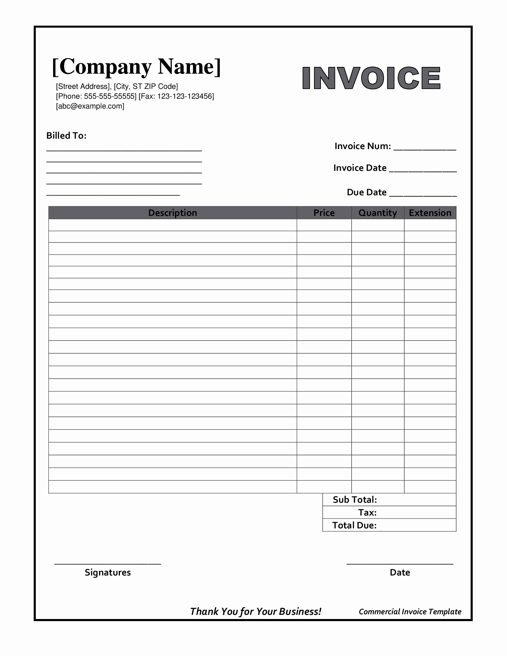 Printable Simple Invoice Template