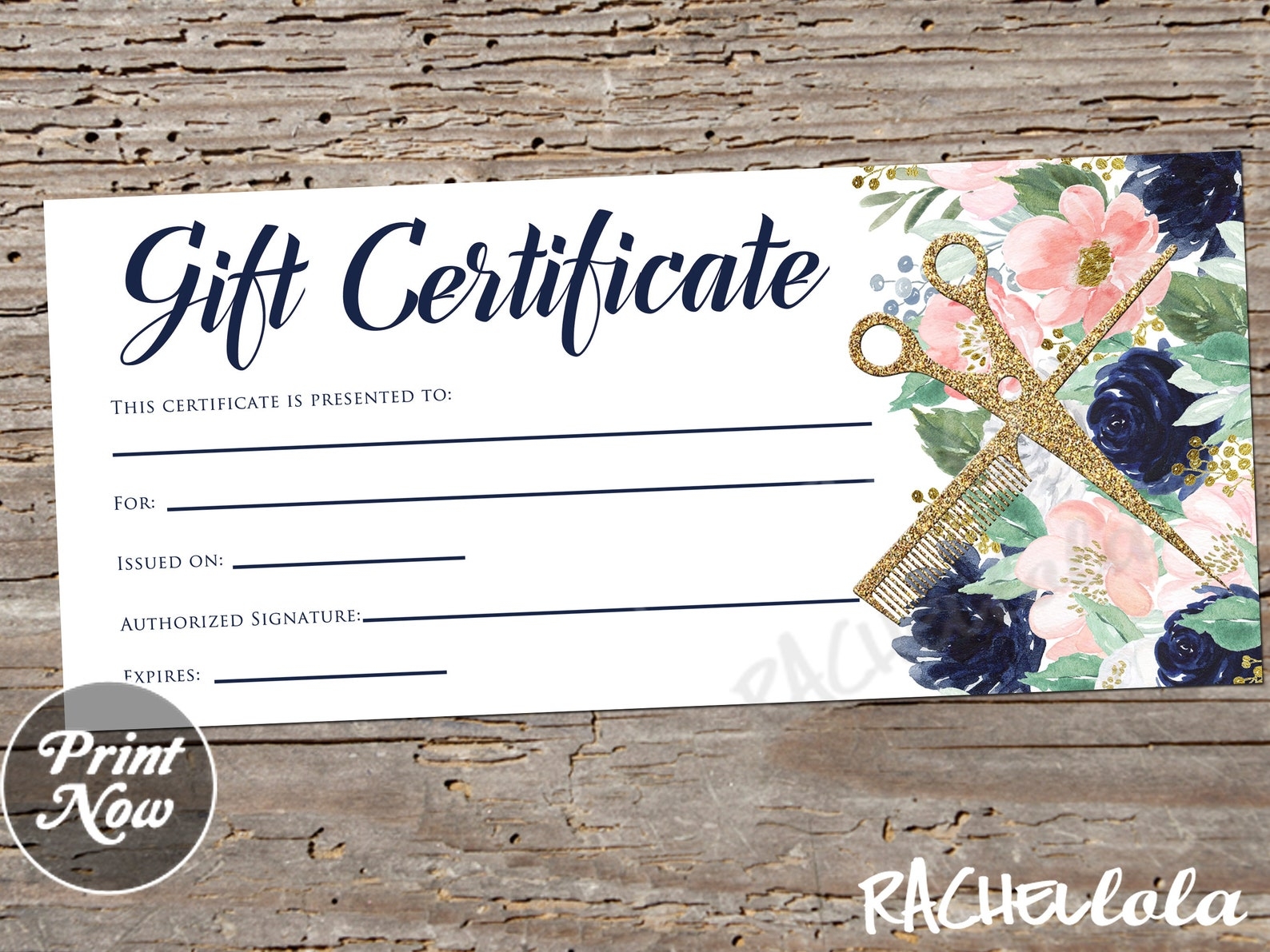 Printable Hair Salon Gift Certificate Template Hair Stylist Etsy
