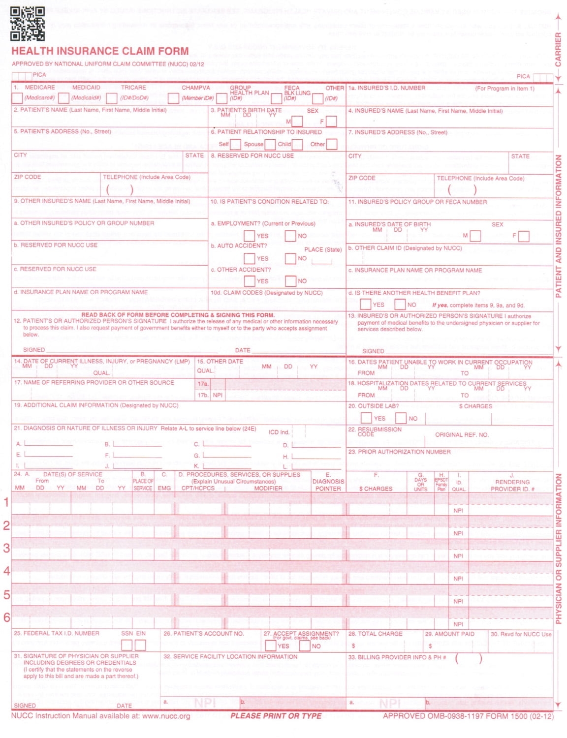 Printable Hcfa 1500 Claim Form TUTORE ORG Master Of Documents