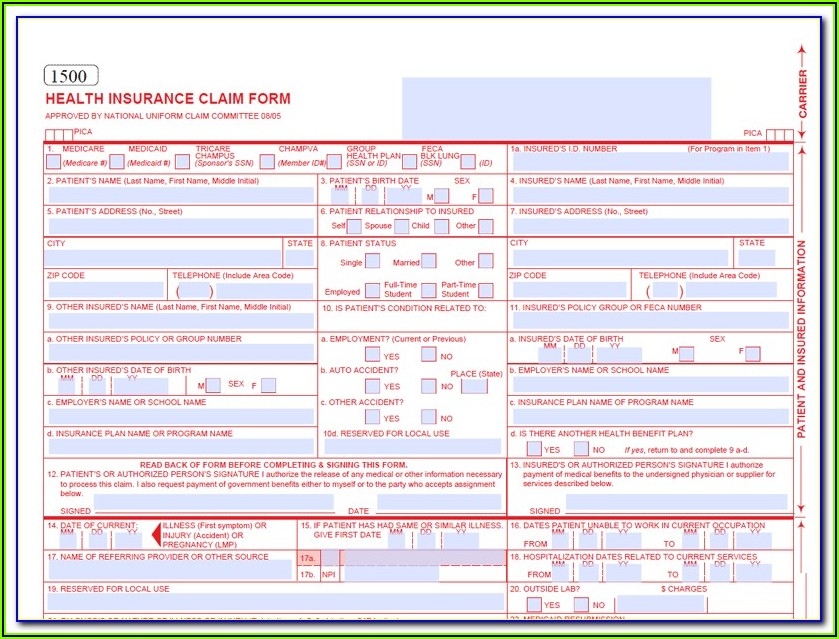 Free Printable Hcfa 1500 Claim Form