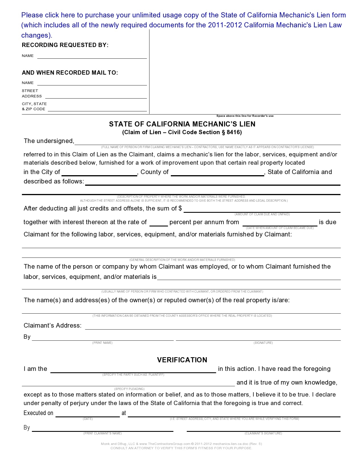 Printable Lien Forms For Mobile Home In Ky