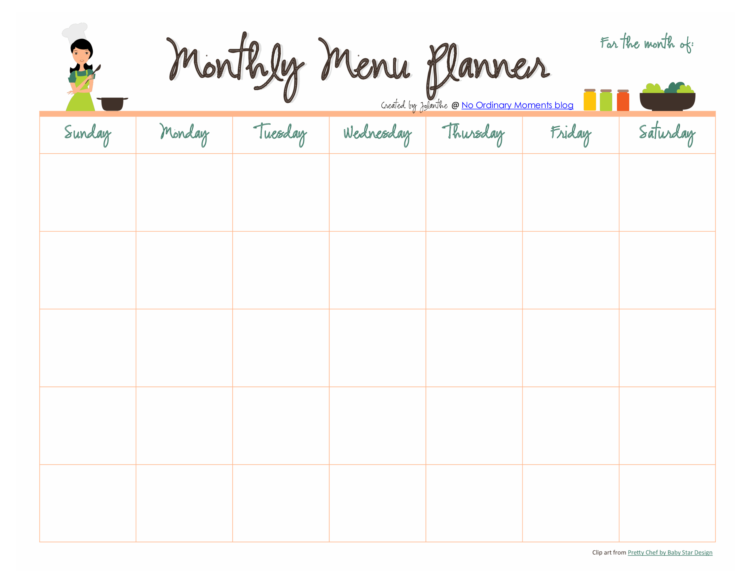 Printable Monthly Menu Planner Template Printable Templates