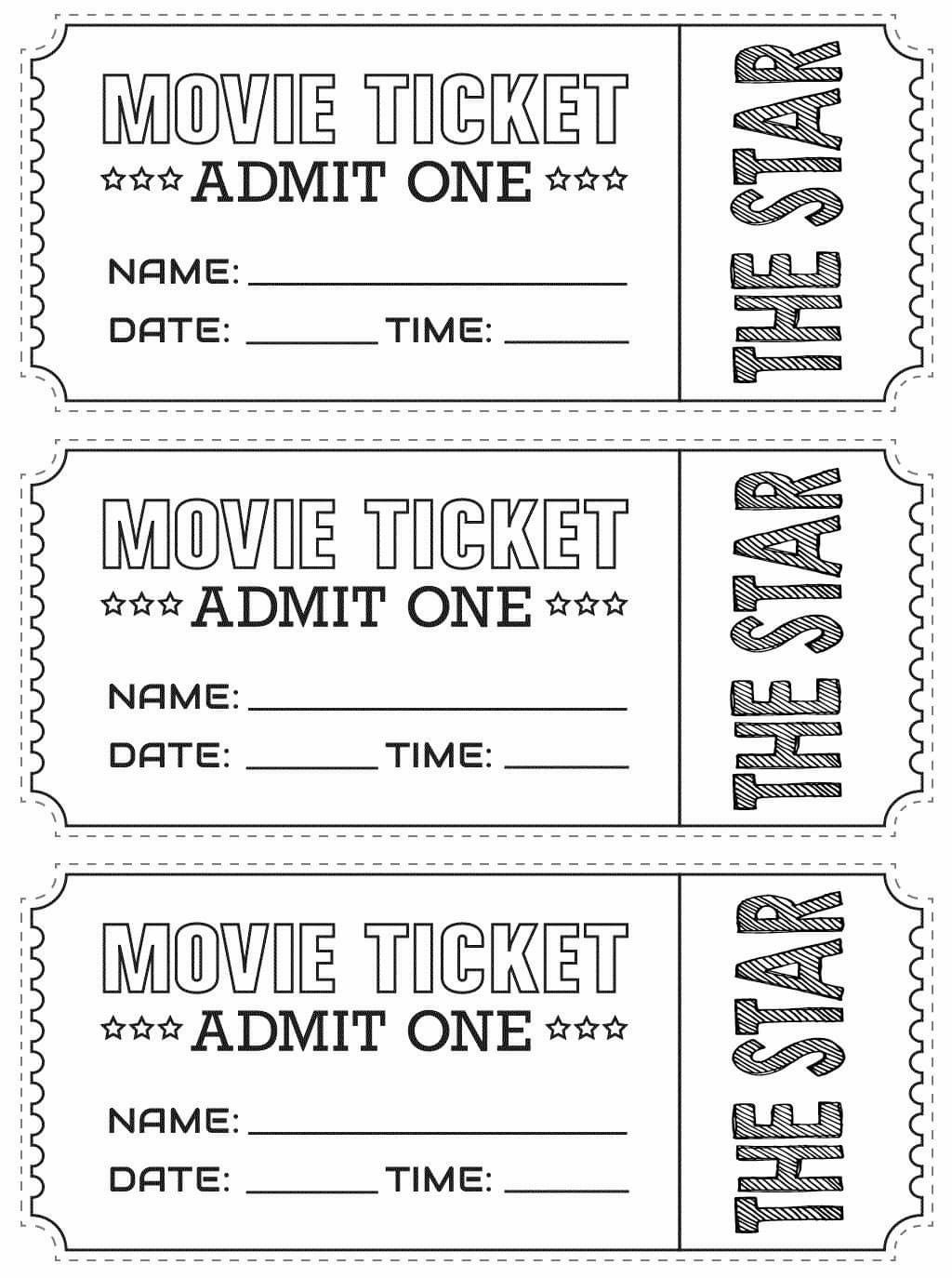 Printable Customizable Movie Ticket Template