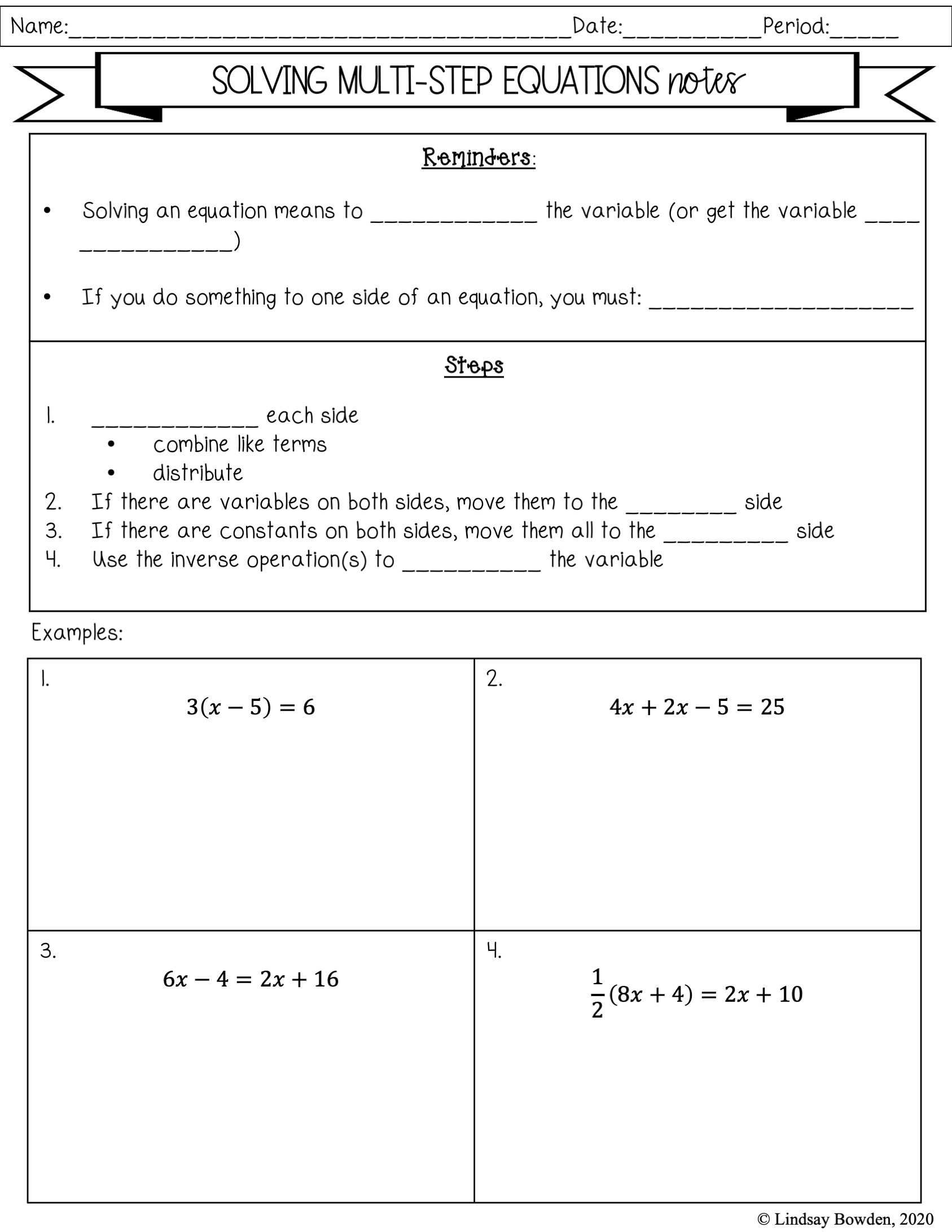 Printable Multi Step Equation Worksheet With Variables