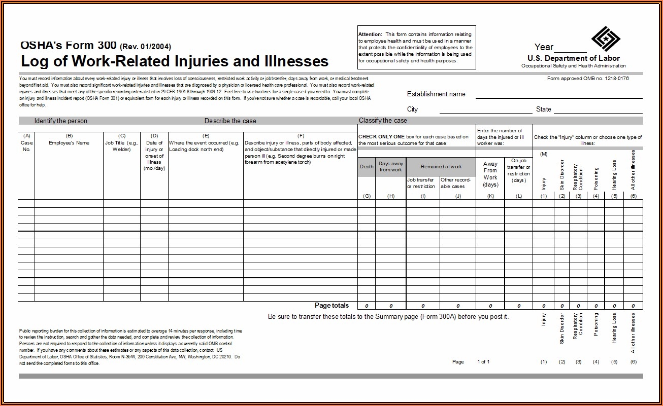 Printable Osha 300 Form Printable Forms Free Online