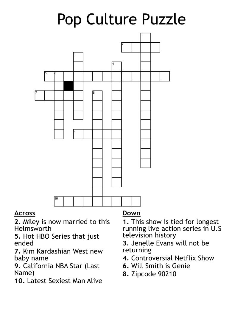 Pop Culture Crossword Puzzles Printable