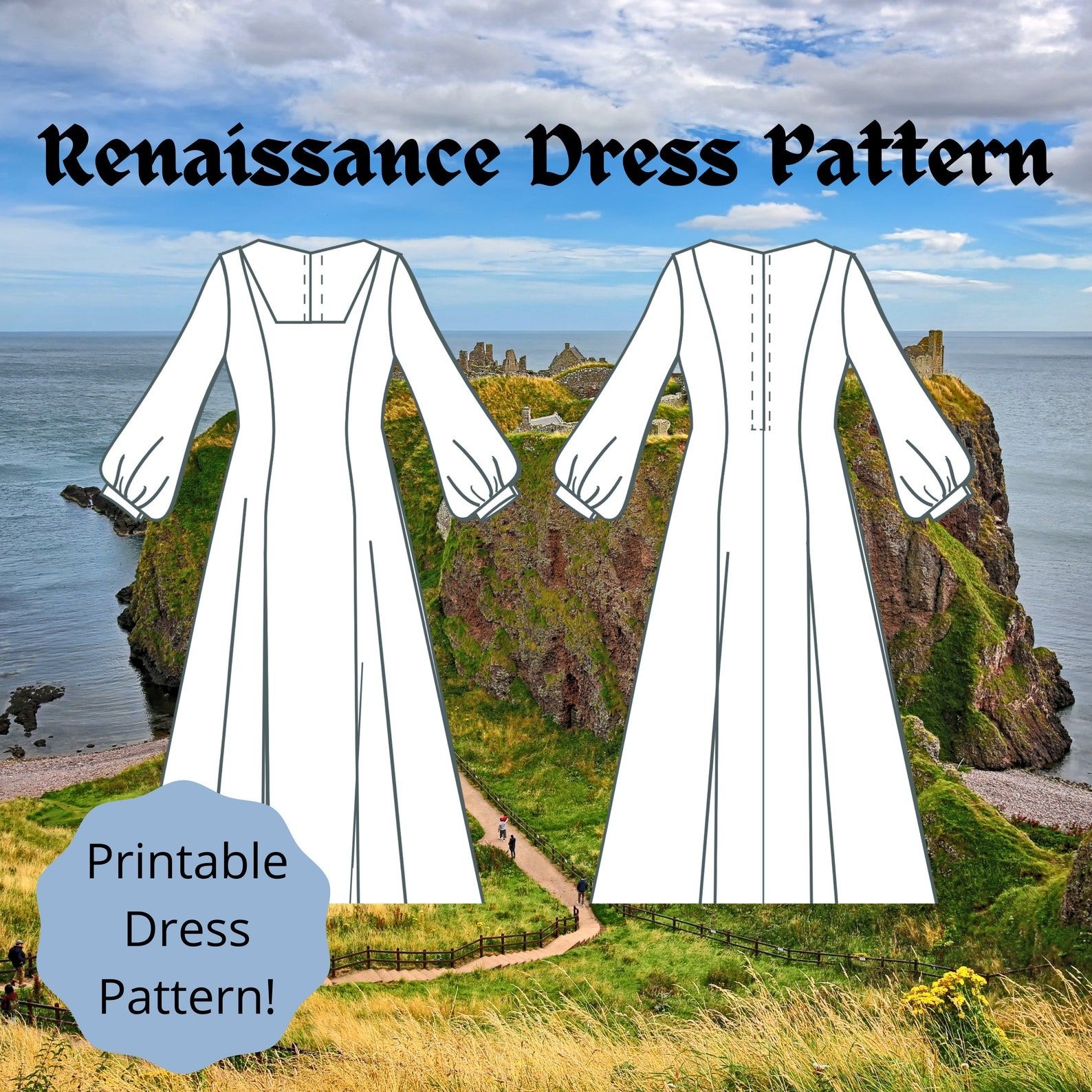 Printable Renaissance Dress Pattern Average Size Pdf And Dxf Etsy 