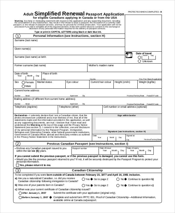 Printable Form To Renew Passport Card