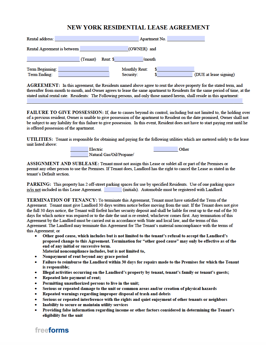 Printable Rental Agreement Ny State Lease Form Printable Forms Free 