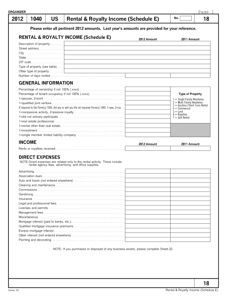 Printable Schedule E Tax Form Printable Forms Free Online