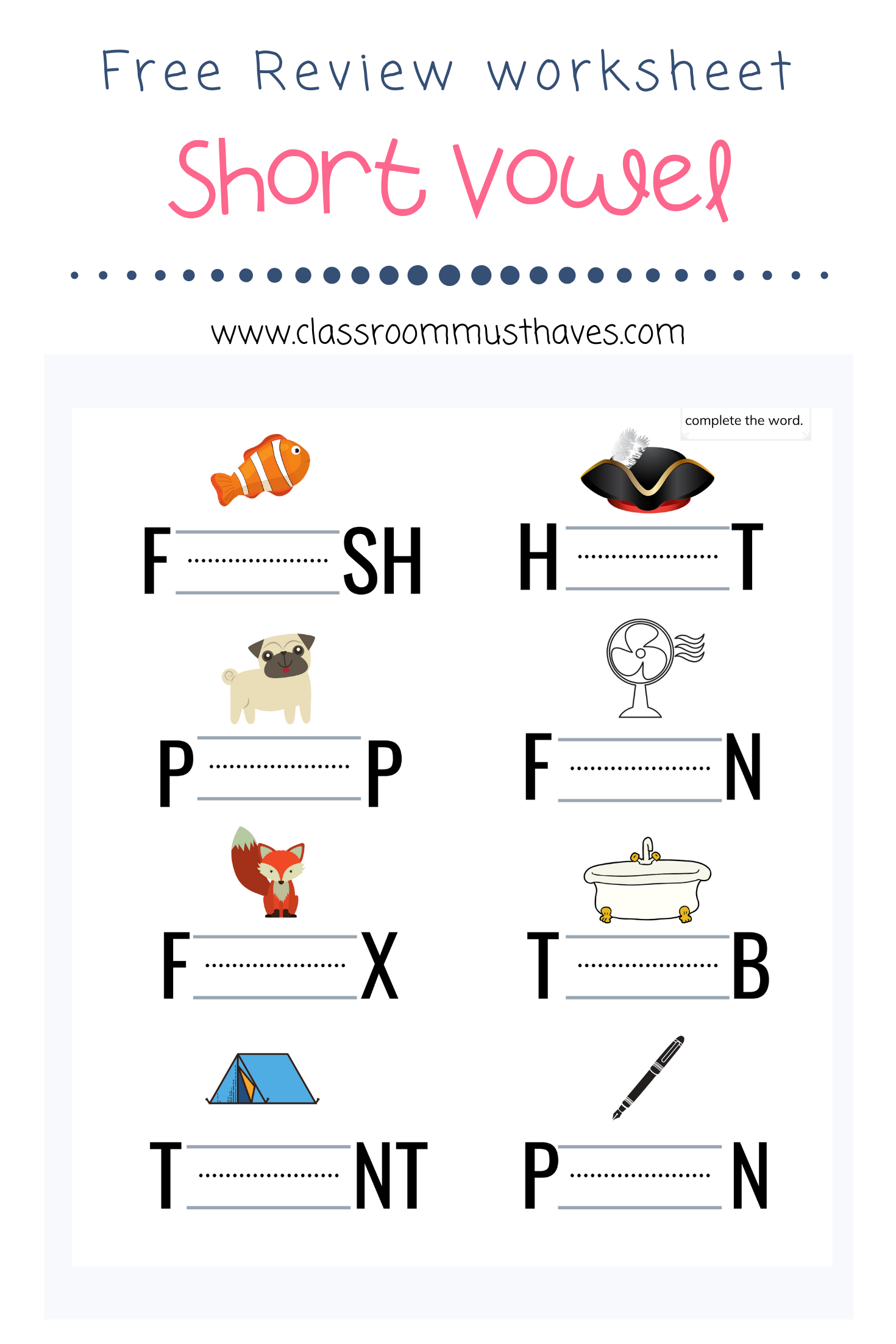 Printable Short Vowel Worksheet