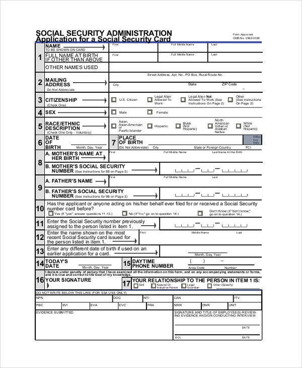 Printable Social Security Card Application