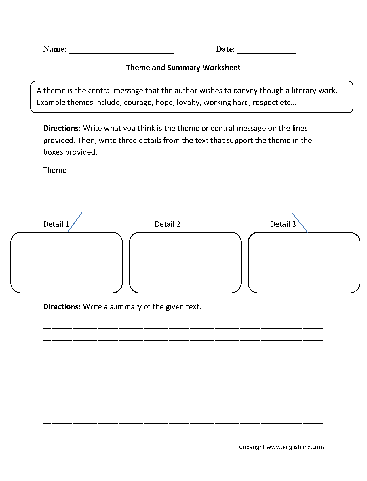Printable Theme Worksheets
