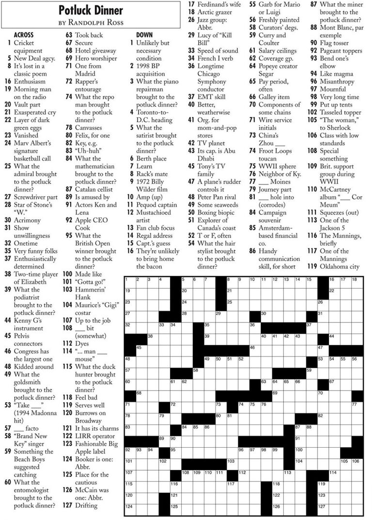 Free Printable Wsj Crossword