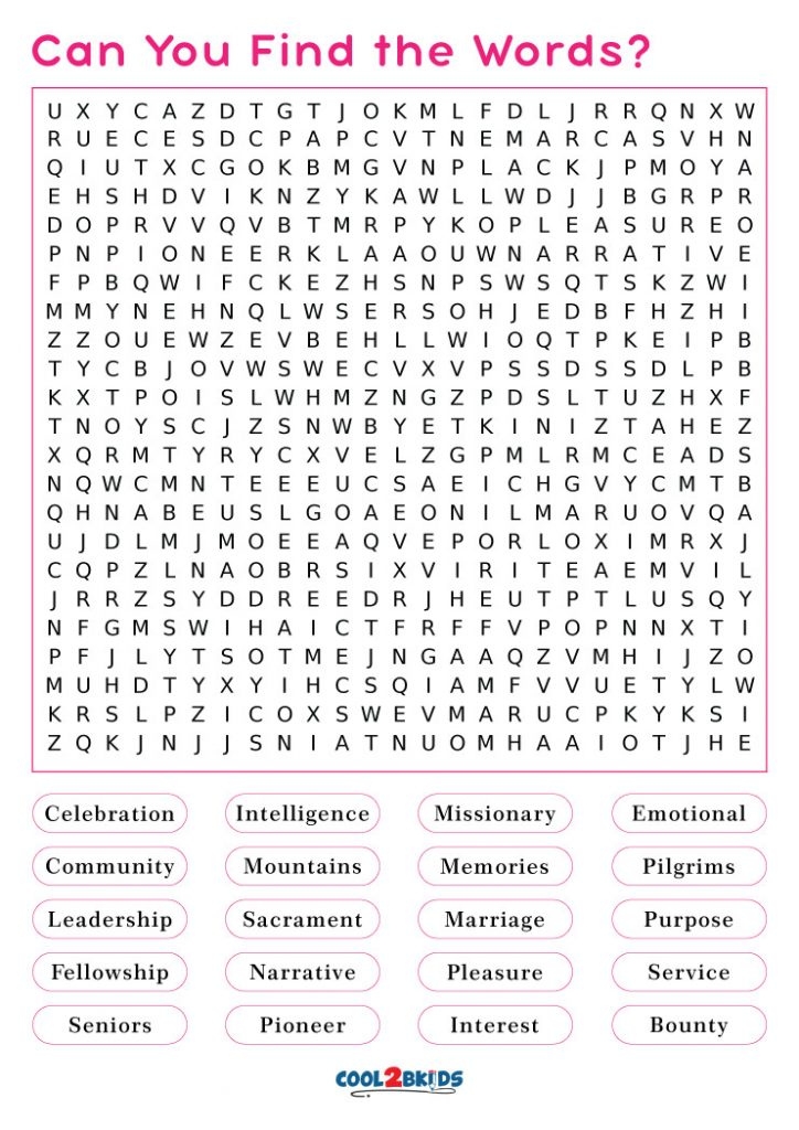 Free Wordsearch For Elderly Printable