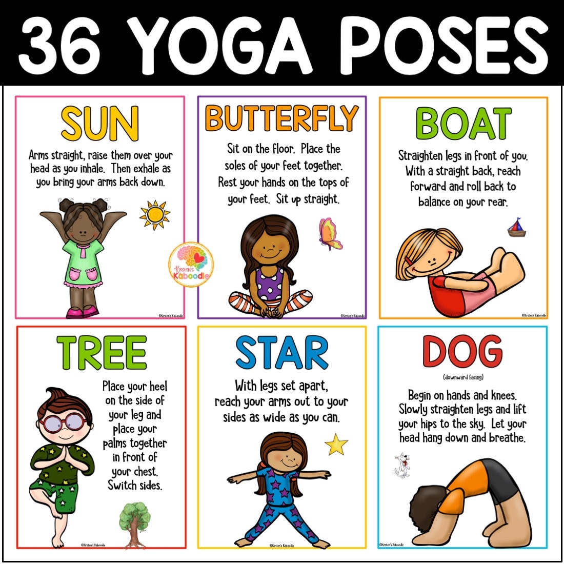 Printable Yoga Cards For Kids Yoga Poses Posters For Cool Down Corner 