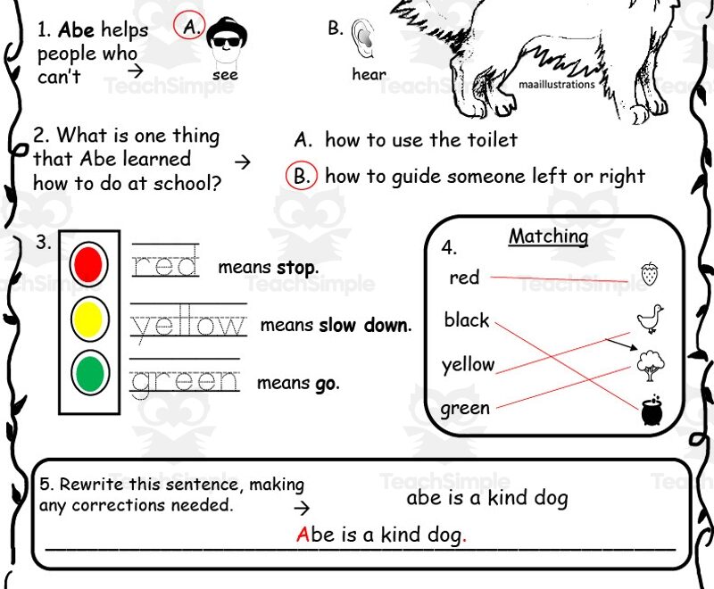 quot Abe The Service Dog quot Worksheet Packet By Teach Simple
