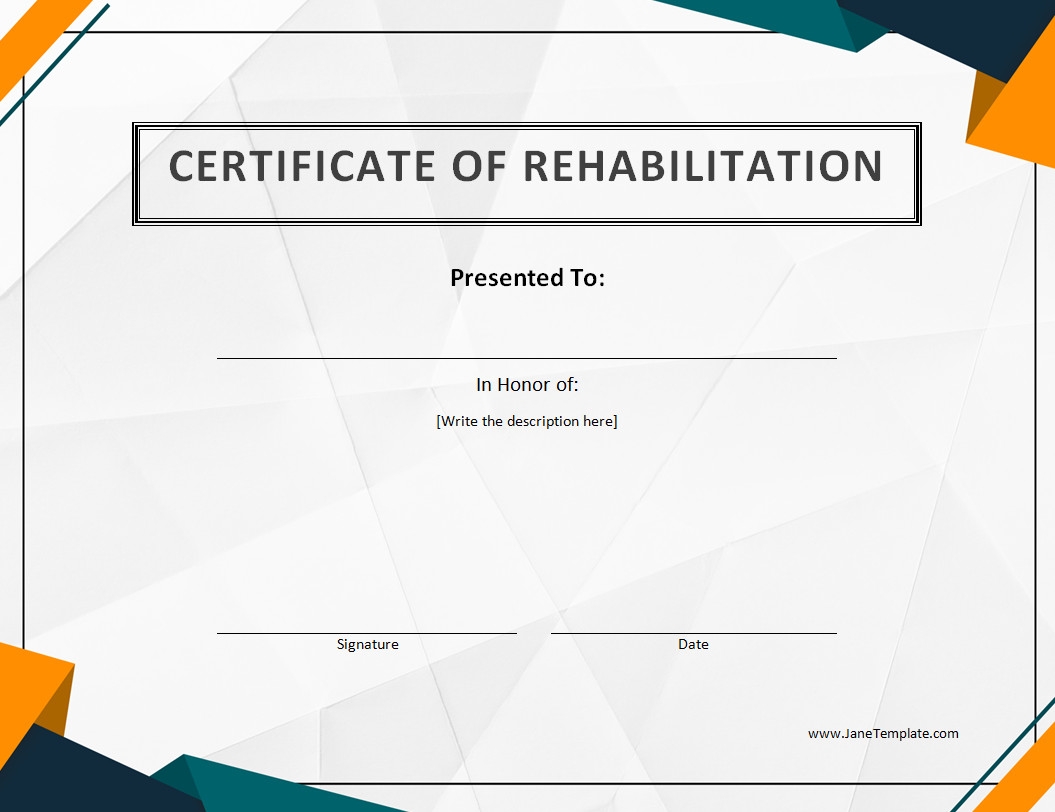 Rehab Completion Certificate Template Word 