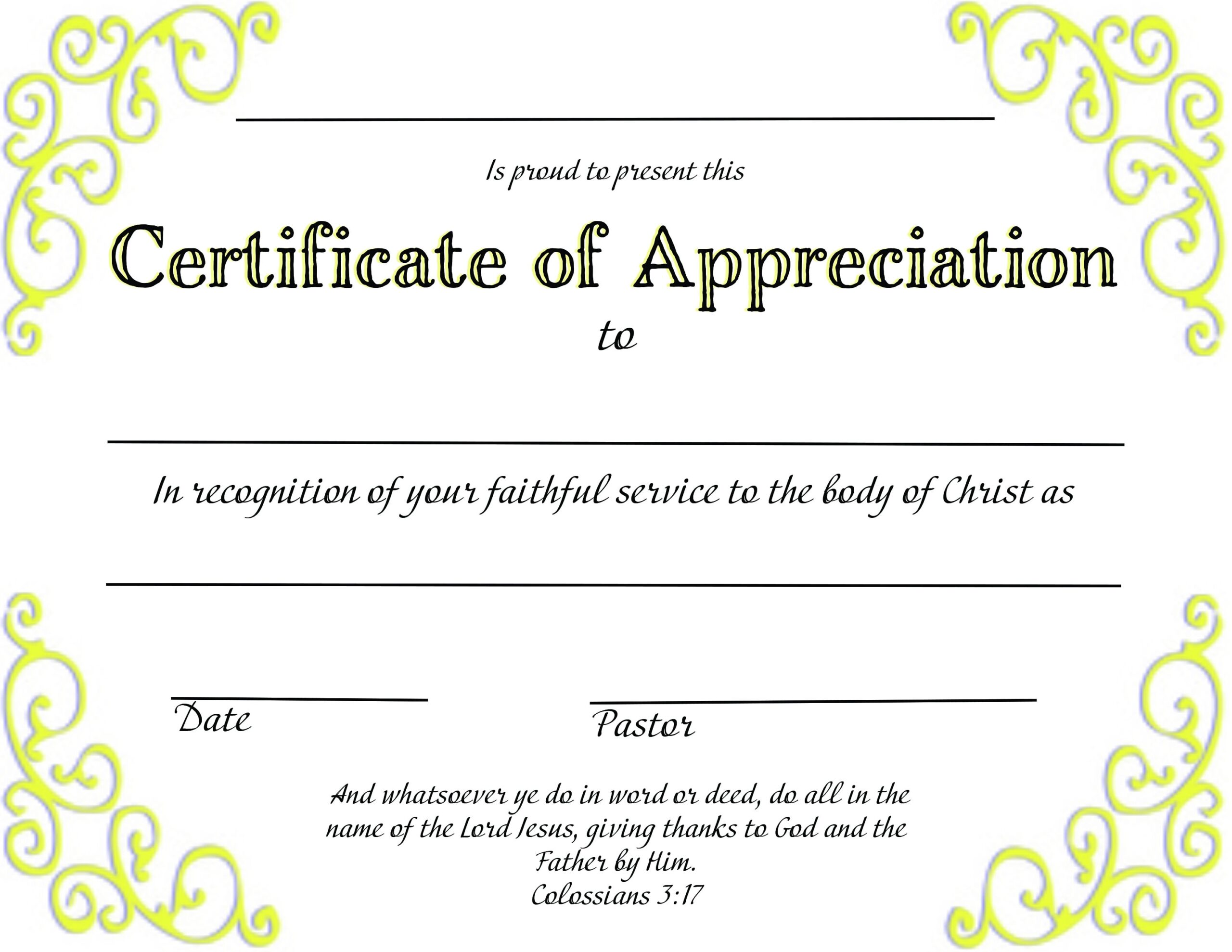 Religious Certificate Of Appreciation Template