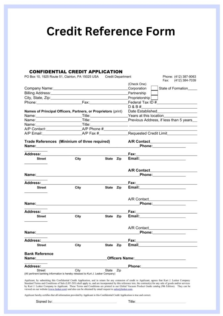 Sample Printable Credit Reference Form Forms Template 2025