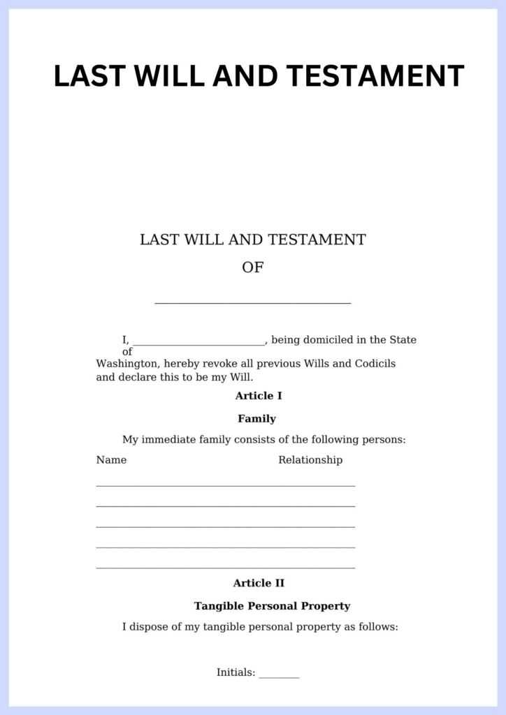 Sample Printable Examples Of Wills Forms Template 2024