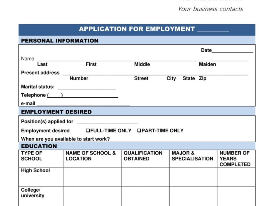 Sample Printable Job Application Forms Printable Forms Free Online