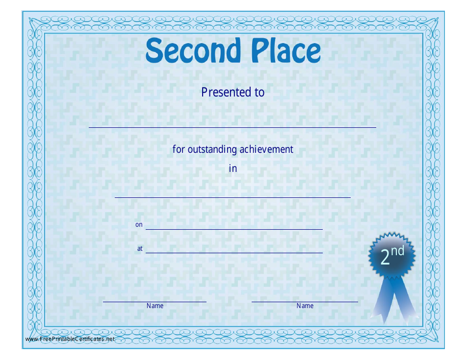 Second Place Certificate Template Blue Download Printable PDF 