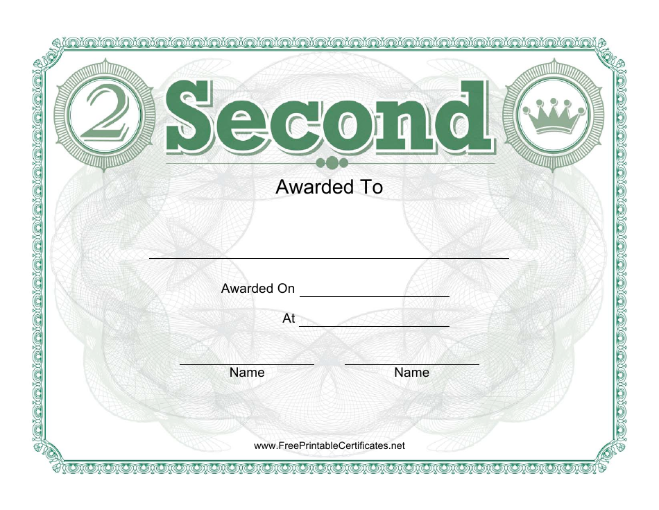 Second Place Certificate Template Green Download Printable PDF 