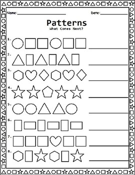 Shape Patterns Worksheet For Kindergarten 1st Grade And 2nd Grade