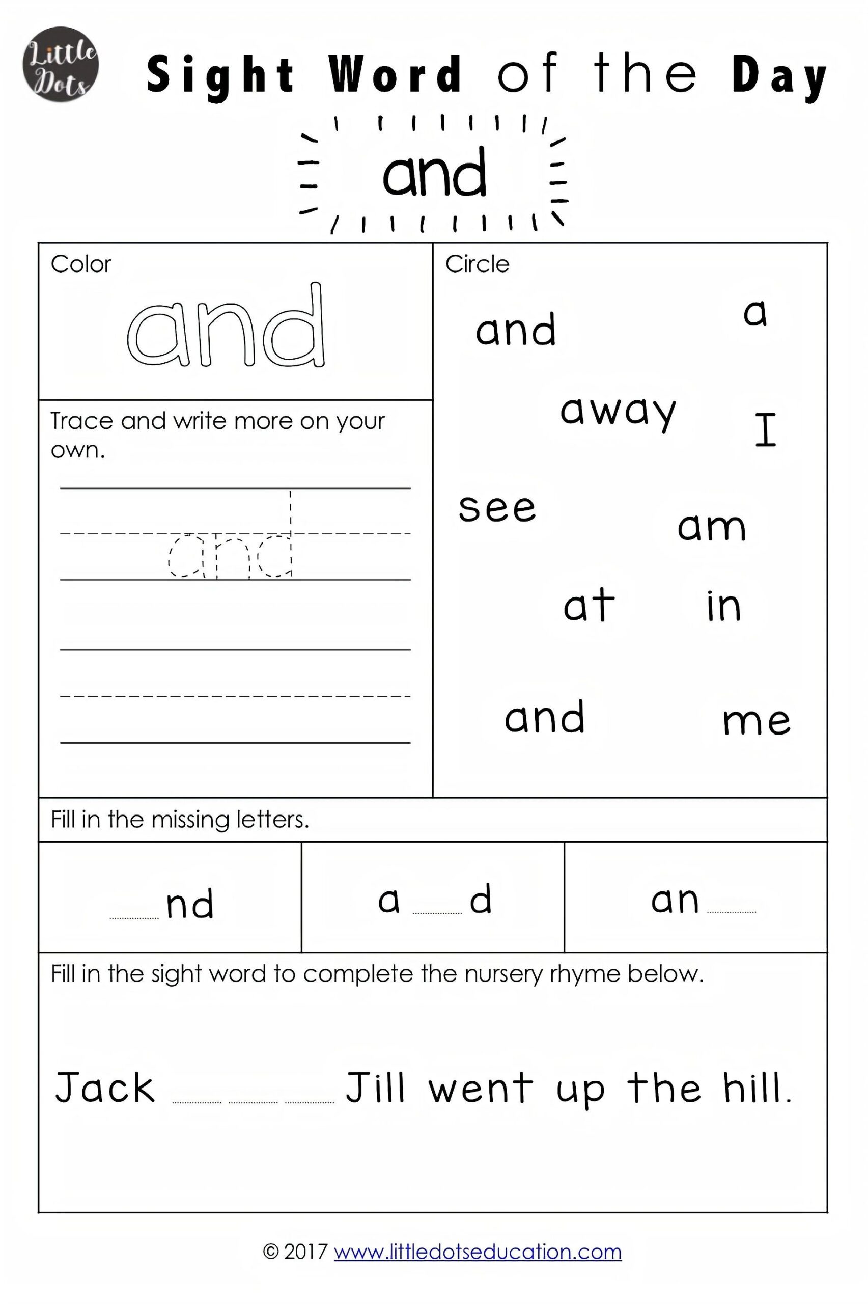 Pre K Sight Words Worksheets Printable