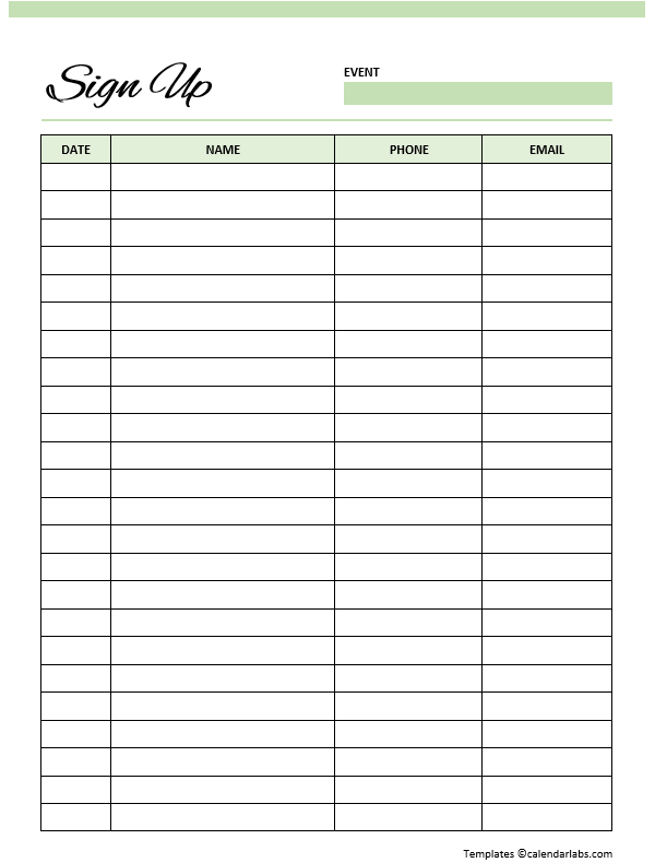 Sign Up Sheet Template Word Free Printable Templates