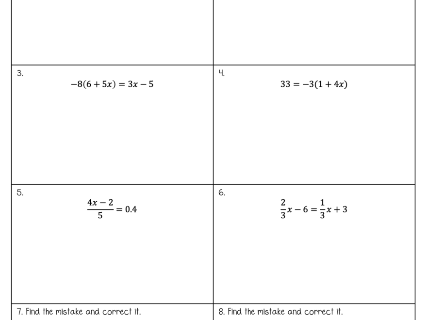 Solving Multi Step Equation Free Worksheets